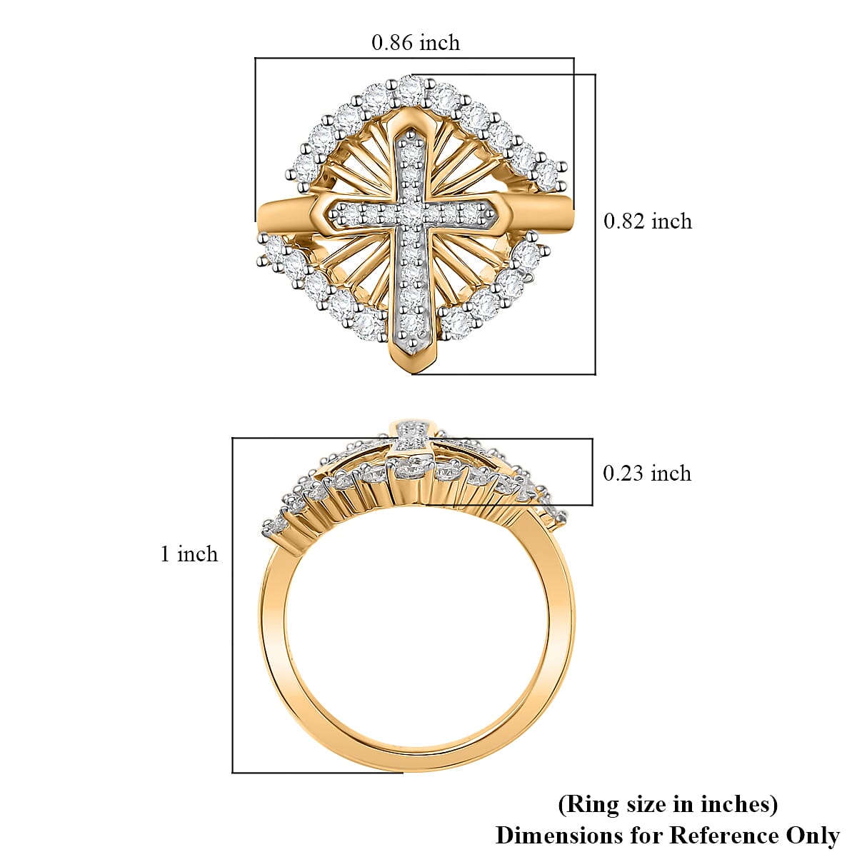 D'Joy Moissanite 0.75 ctw Ring in 18K Vermeil Yellow Gold Over Sterling Silver (Size 10.0) 