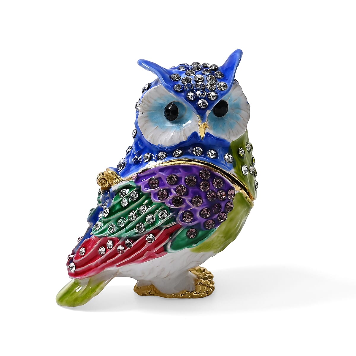 Livmore Multi Color Austrian Crystal, Enameled Owl Trinket Box image number 0