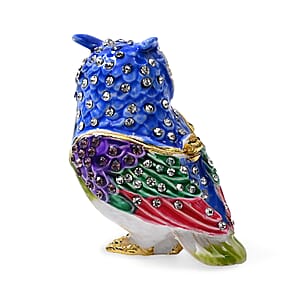 Livmore Multi Color Austrian Crystal, Enameled Owl Trinket Box