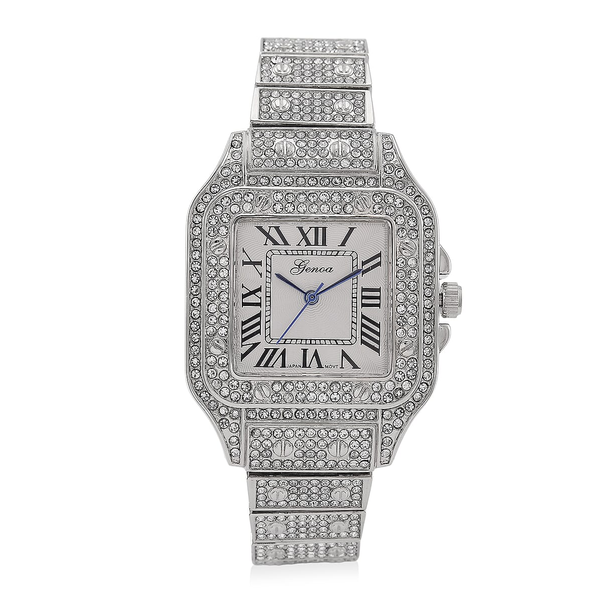 Genoa Austrian Crystal Japanese Movement Watch in Silvertone with Stainless Steel Butterfly Buckle image number 0