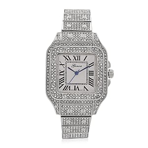 Genoa Austrian Crystal Japanese Movement Watch in Silvertone with Stainless Steel Butterfly Buckle