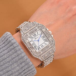 Genoa Austrian Crystal Japanese Movement Watch in Silvertone with Stainless Steel Butterfly Buckle