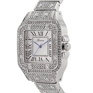 Genoa Austrian Crystal Japanese Movement Watch in Silvertone with Stainless Steel Butterfly Buckle