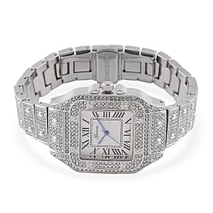 Genoa Austrian Crystal Japanese Movement Watch in Silvertone with Stainless Steel Butterfly Buckle