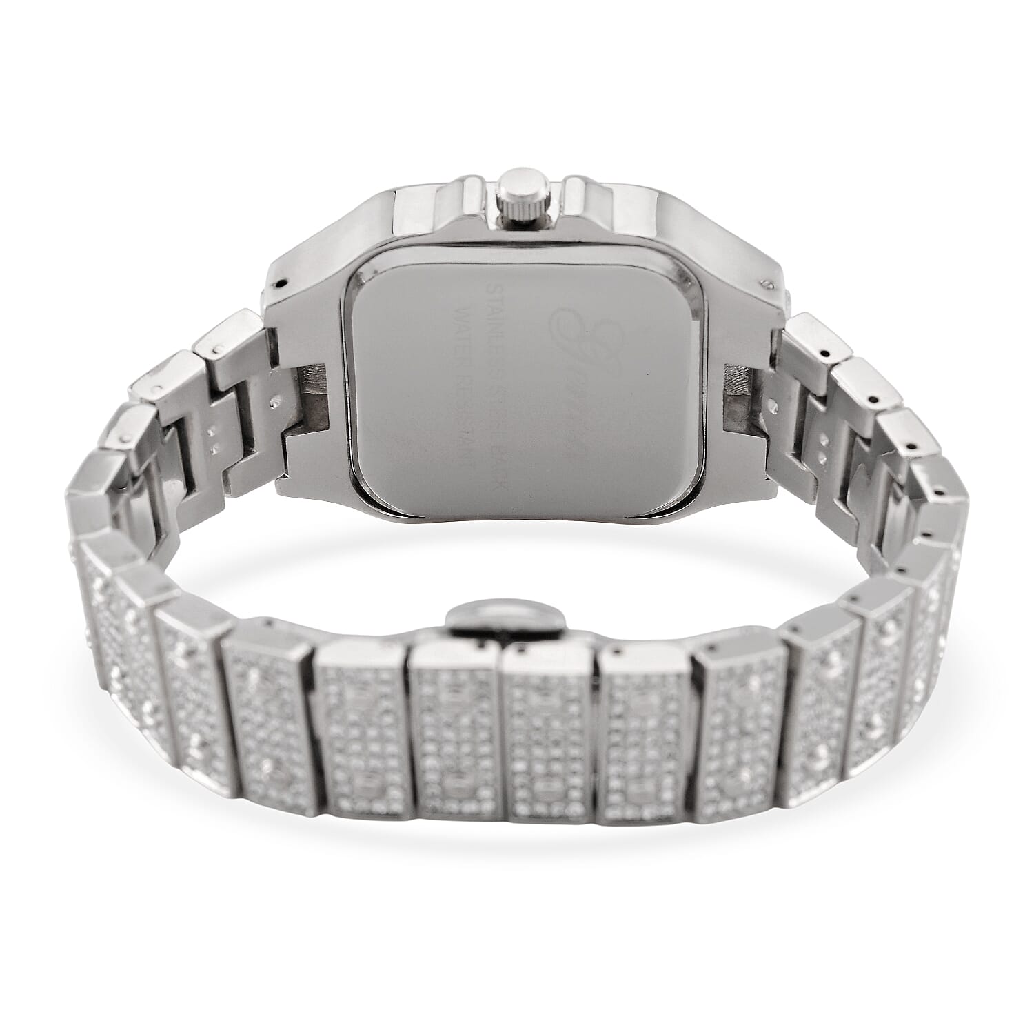 Genoa Austrian Crystal Japanese Movement Watch in Silvertone with Stainless Steel Butterfly Buckle