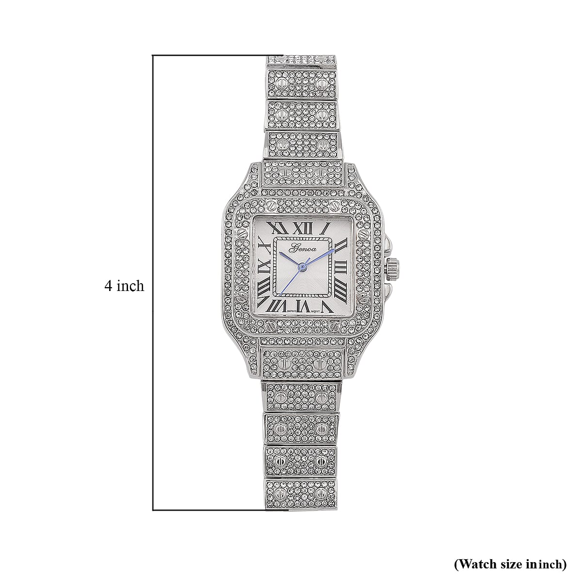 Genoa Austrian Crystal Japanese Movement Watch in Silvertone with Stainless Steel Butterfly Buckle image number 6