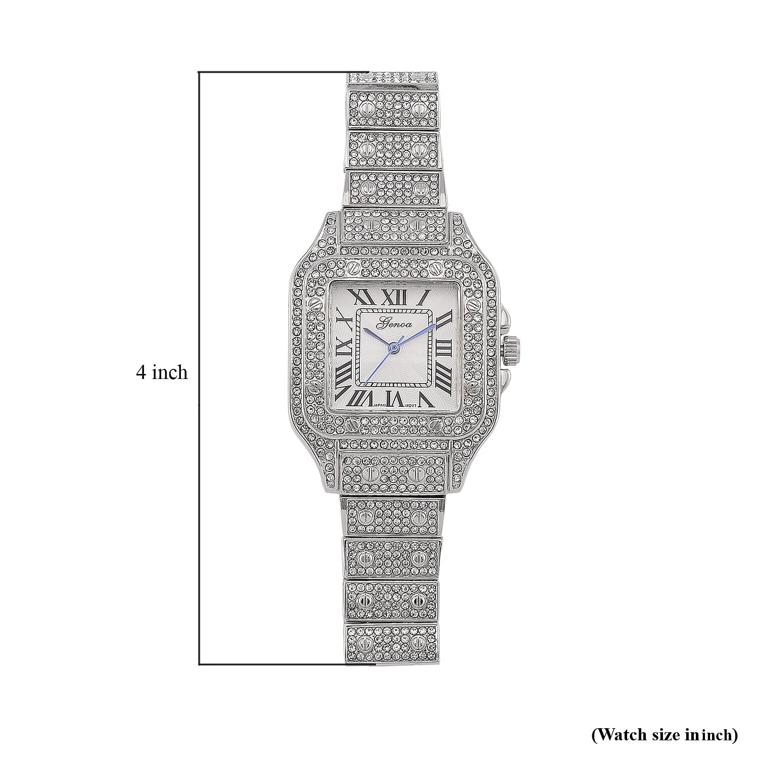Genoa Austrian Crystal Japanese Movement Watch in Silvertone with Stainless Steel Butterfly Buckle