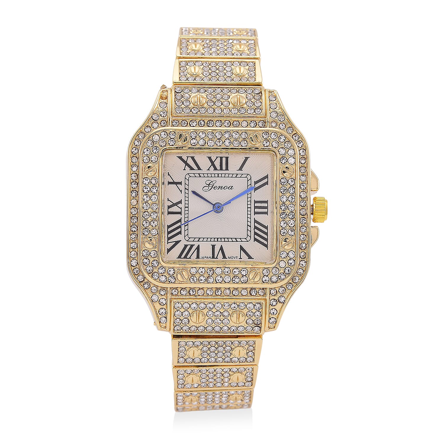 Genoa Austrian Crystal Japanese Movement Watch in Goldtone with Stainless Steel Butterfly Buckle