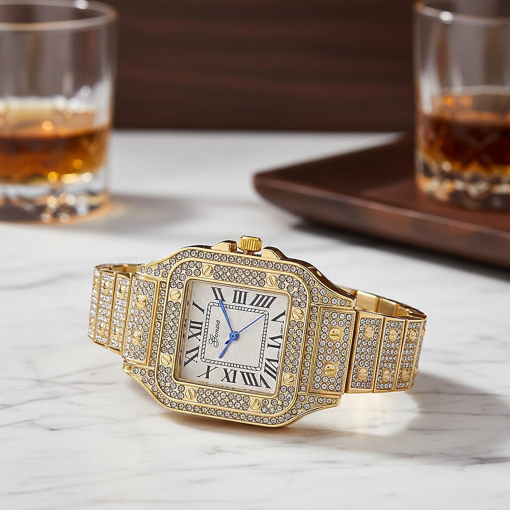 Genoa Austrian Crystal Japanese Movement Watch in Goldtone with Stainless Steel Butterfly Buckle