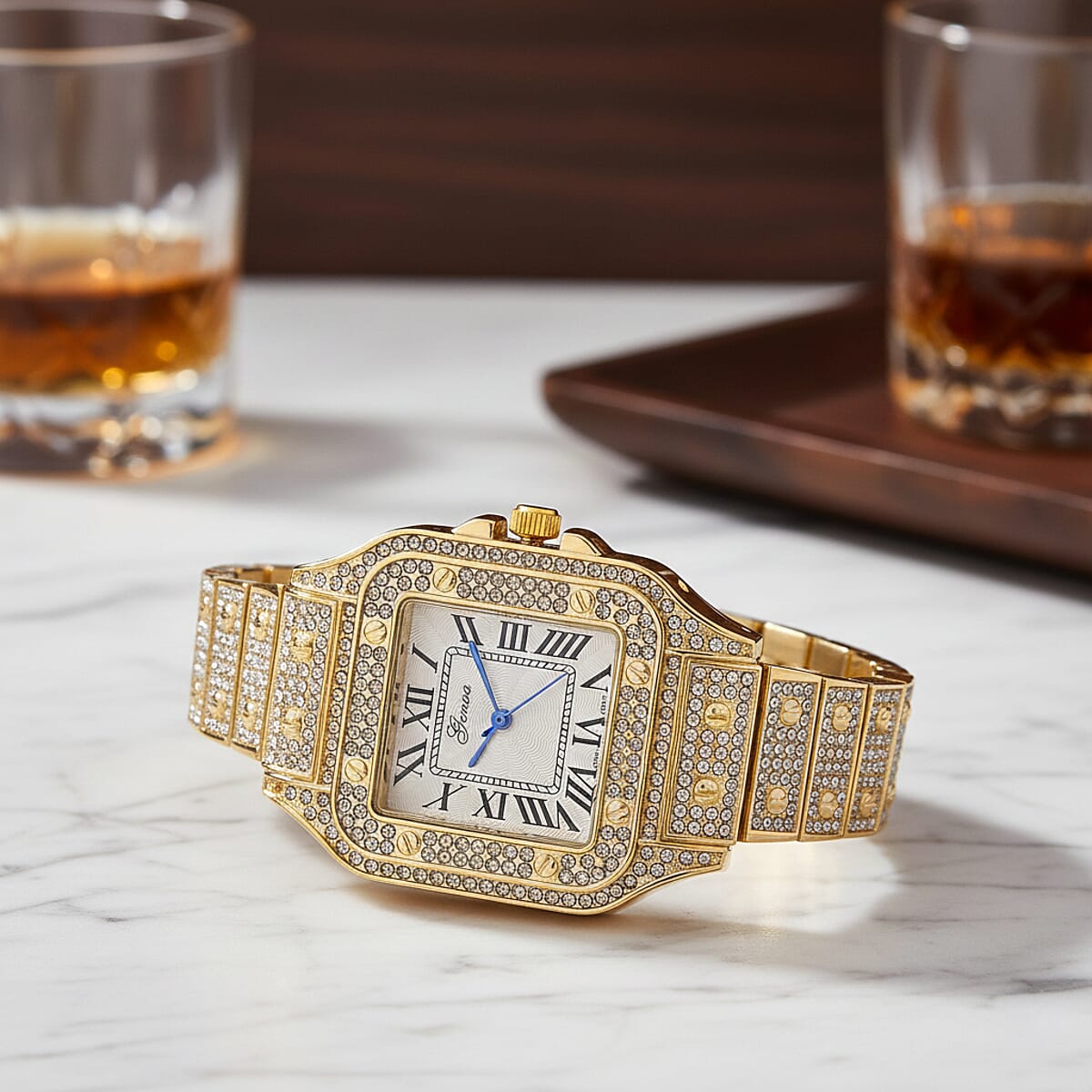 Genoa Austrian Crystal Japanese Movement Watch in Goldtone with Stainless Steel Butterfly Buckle image number 1