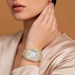 Genoa Austrian Crystal Japanese Movement Watch in Goldtone with Stainless Steel Butterfly Buckle