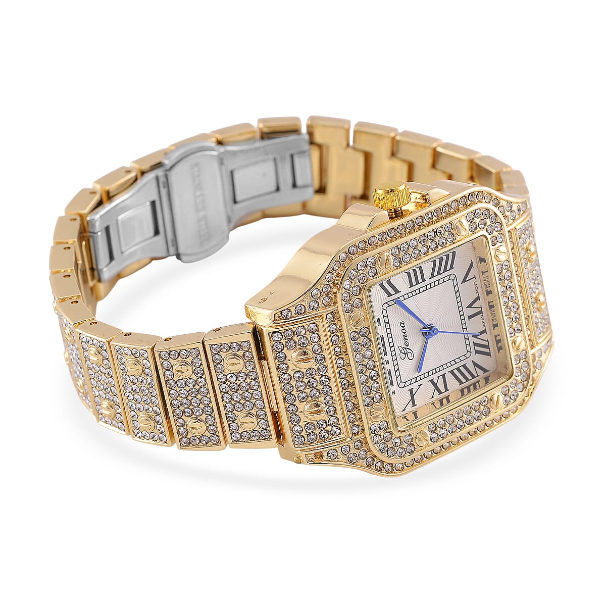 Genoa Austrian Crystal Japanese Movement Watch in Goldtone with Stainless Steel Butterfly Buckle image number 5