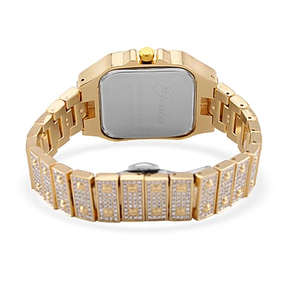 Genoa Austrian Crystal Japanese Movement Watch in Goldtone with Stainless Steel Butterfly Buckle