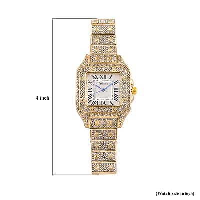 Genoa Austrian Crystal Japanese Movement Watch in Goldtone with Stainless Steel Butterfly Buckle