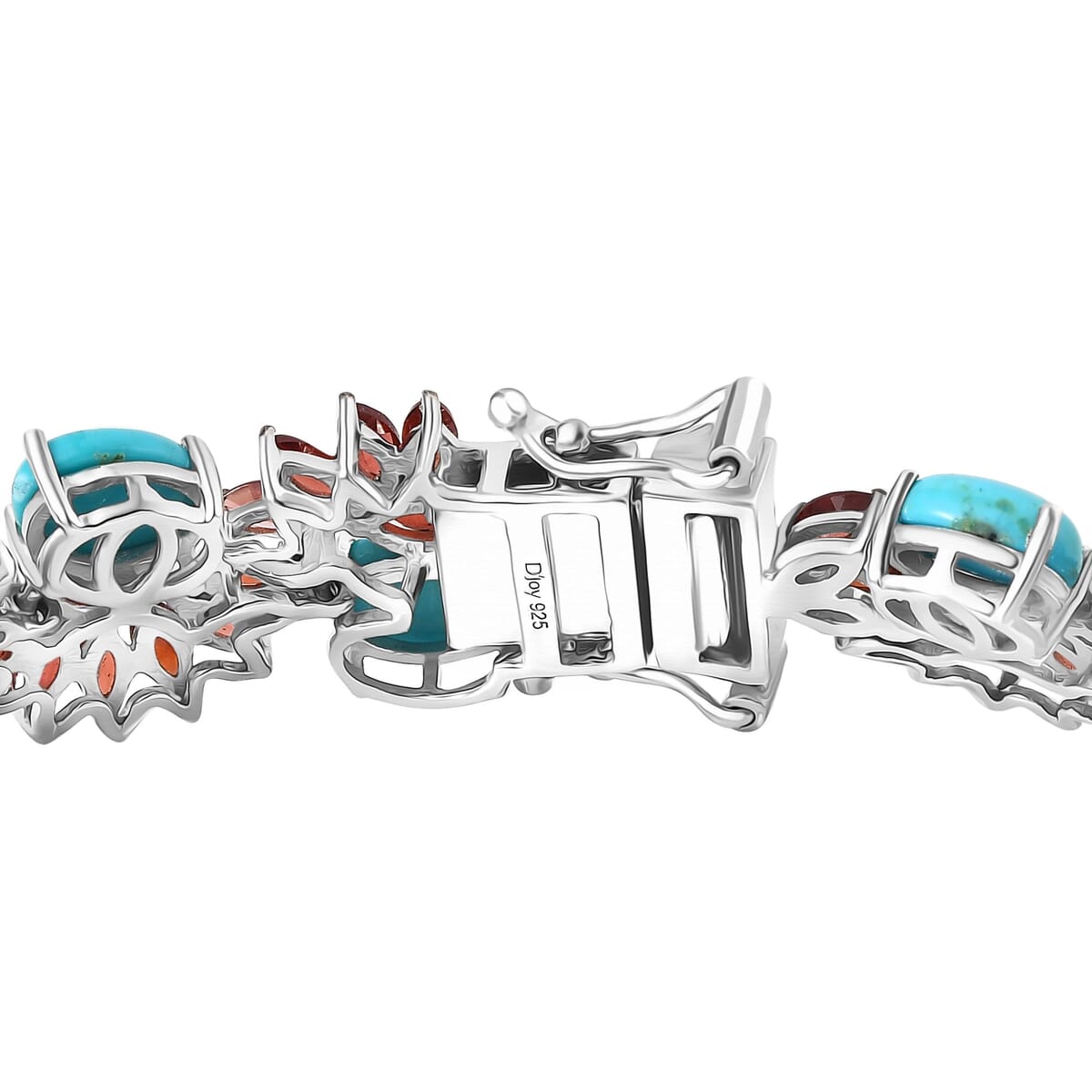 D'Joy Premium Sleeping Beauty Turquoise and Mozambique Garnet 28.60 ctw Floral Symphony Bracelet in Rhodium Over Sterling Silver (7.25 In) image number 3