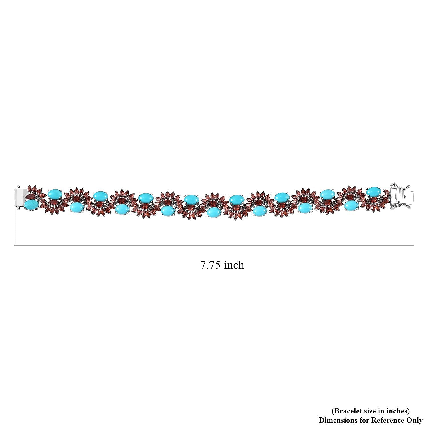D'Joy Premium Sleeping Beauty Turquoise and Mozambique Garnet 28.60 ctw Floral Symphony Bracelet in Rhodium Over Sterling Silver (7.25 In)