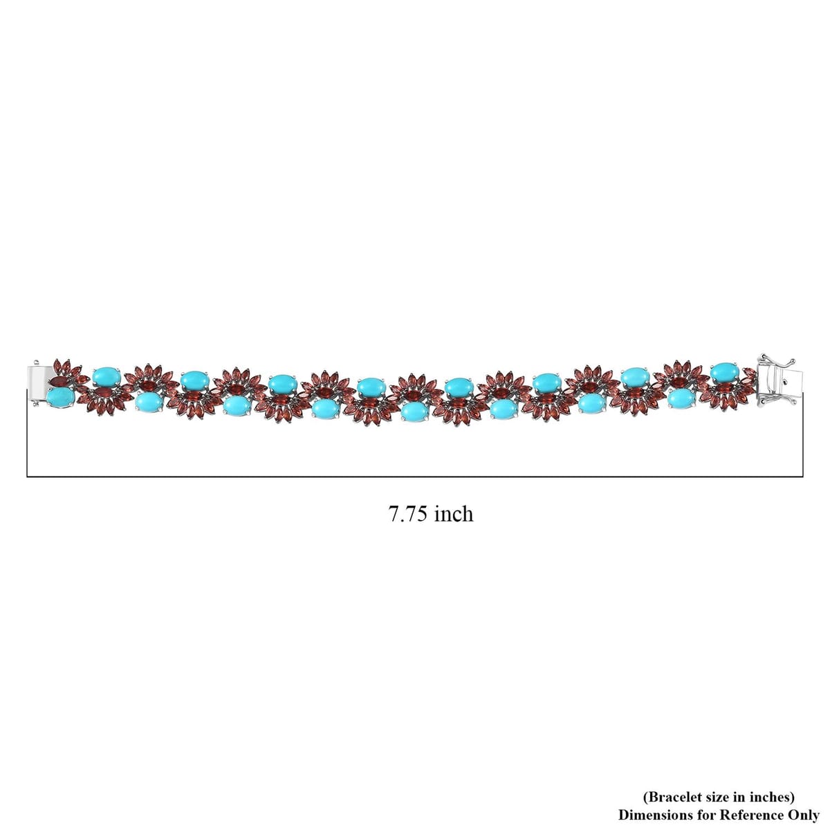 D'Joy Premium Sleeping Beauty Turquoise and Mozambique Garnet 28.60 ctw Floral Symphony Bracelet in Rhodium Over Sterling Silver (7.25 In) image number 4