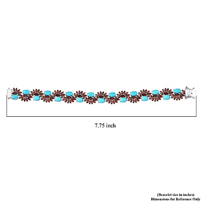 D'Joy Premium Sleeping Beauty Turquoise and Mozambique Garnet 28.60 ctw Floral Symphony Bracelet in Rhodium Over Sterling Silver (7.25 In)