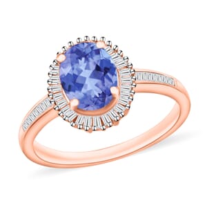 Tanzanite and White Diamond 1.60 ctw Ring in 18K Vermeil Rose Gold Over Sterling Silver (Size 10.0)