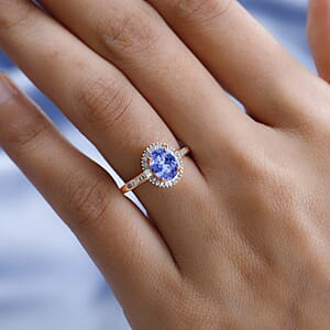 Tanzanite and White Diamond 1.60 ctw Ring in 18K Vermeil Rose Gold Over Sterling Silver (Size 10.0) (Del. in 10-12 Days)