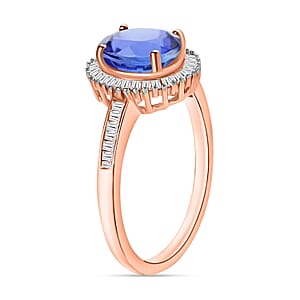 Tanzanite and White Diamond 1.60 ctw Ring in 18K Vermeil Rose Gold Over Sterling Silver (Size 10.0) (Del. in 10-12 Days)