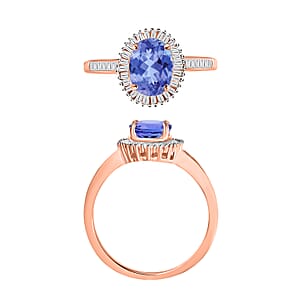 Tanzanite and White Diamond 1.60 ctw Ring in 18K Vermeil Rose Gold Over Sterling Silver (Size 10.0) (Del. in 10-12 Days)