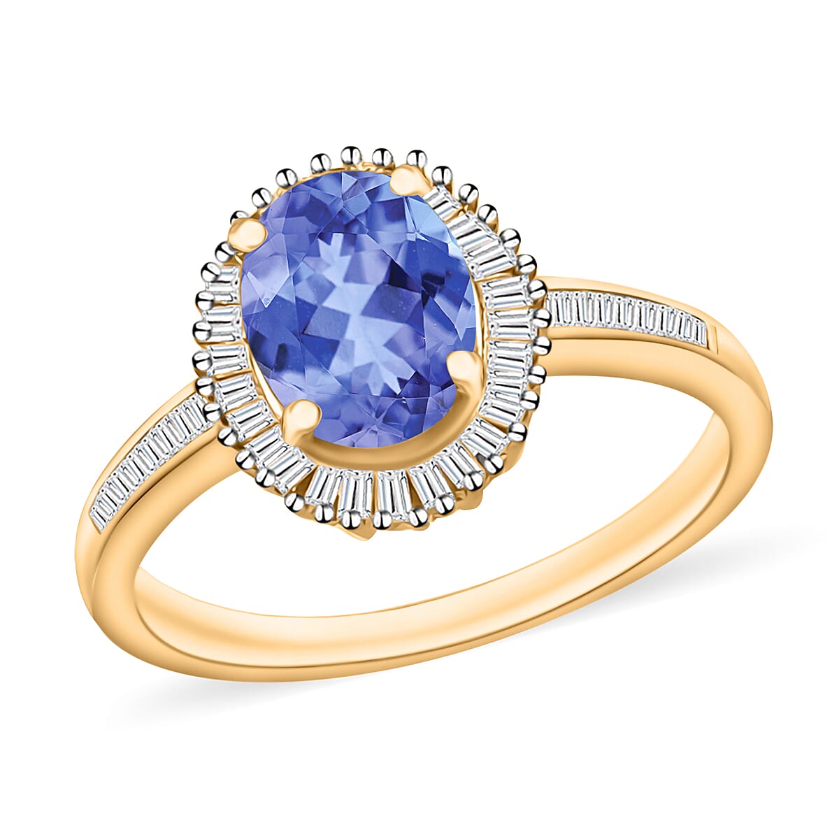 Tanzanite and White Diamond 1.60 ctw Ring in 18K Vermeil Yellow Over Sterling Silver (Size 10.0) (Del. in 10-12 Days) image number 0