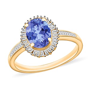 Tanzanite and White Diamond 1.60 ctw Ring in 18K Vermeil Yellow Over Sterling Silver (Size 10.0) (Del. in 10-12 Days)