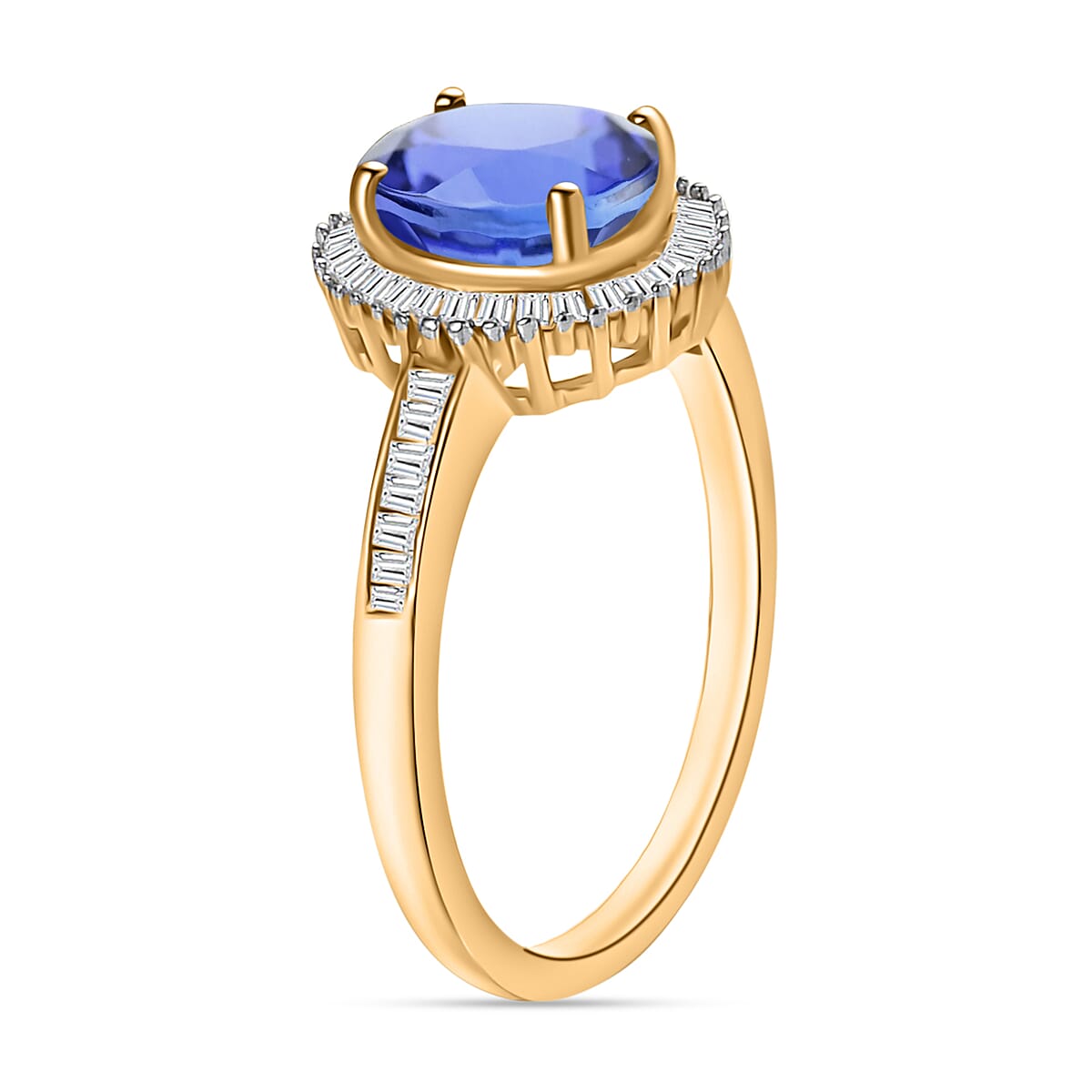 Tanzanite and White Diamond 1.60 ctw Ring in 18K Vermeil Yellow Over Sterling Silver (Size 8.0) (Del. in 10-12 Days) image number 2