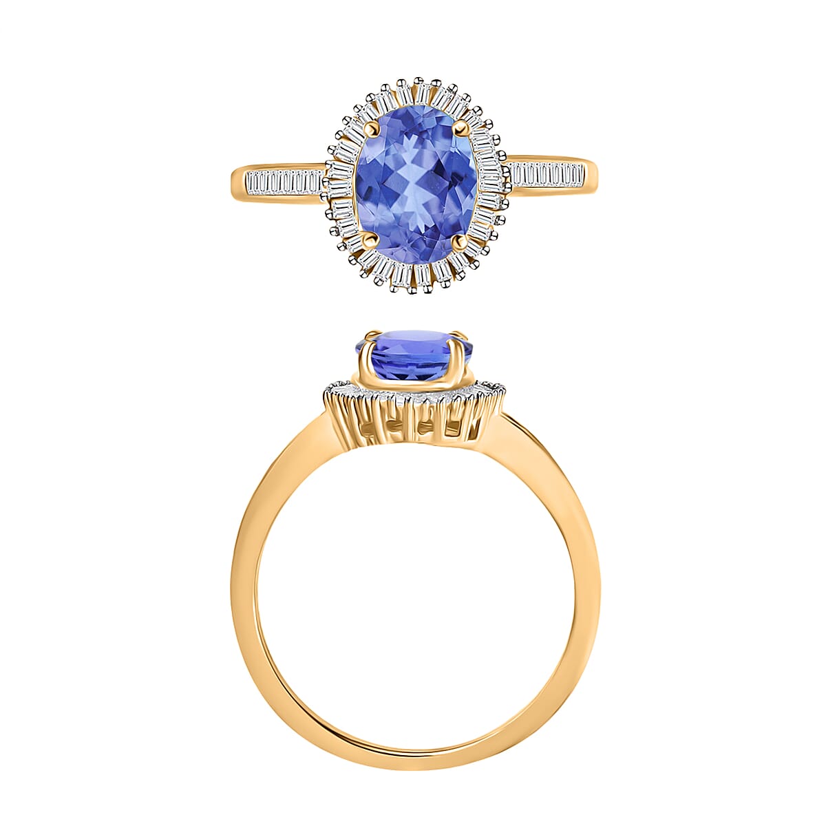 Tanzanite and White Diamond 1.60 ctw Ring in 18K Vermeil Yellow Over Sterling Silver (Size 8.0) (Del. in 10-12 Days) image number 3