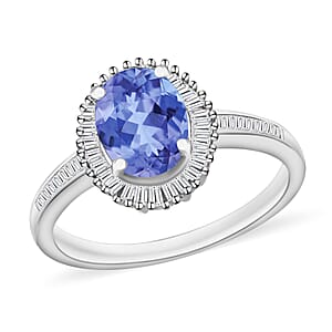 Tanzanite and Diamond 1.60 ctw Ring in Rhodium Over Sterling Silver (Size 10.0) (Del. in 10-12 Days)
