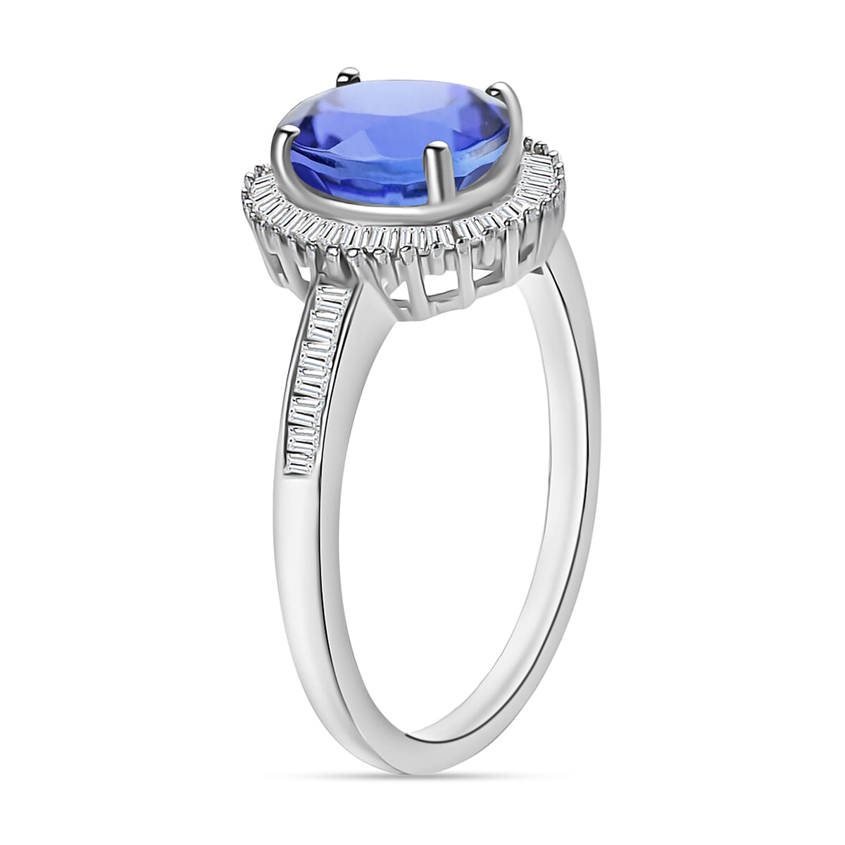 Tanzanite and Diamond 1.60 ctw Ring in Rhodium Over Sterling Silver (Size 10.0) (Del. in 10-12 Days) image number 2