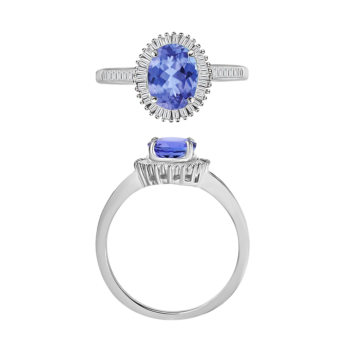 Tanzanite and Diamond 1.60 ctw Ring in Rhodium Over Sterling Silver (Size 10.0) (Del. in 10-12 Days) image number 3
