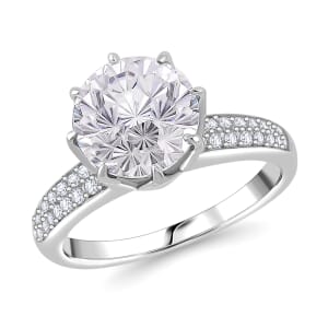 Maple Cut Moissanite 3.40 ctw Crown Ring in Rhodium Over Sterling Silver (Size 10.0)