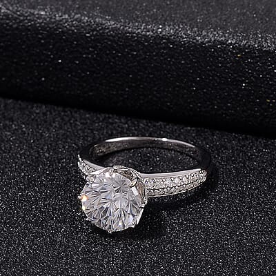 Maple Cut Moissanite 3.40 ctw Crown Ring in Rhodium Over Sterling Silver (Size 10.0)