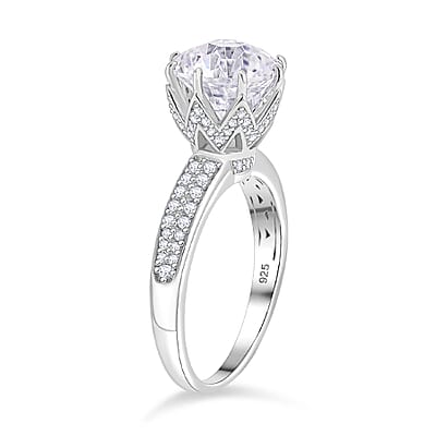 Maple Cut Moissanite 3.40 ctw Crown Ring in Rhodium Over Sterling Silver (Size 10.0)