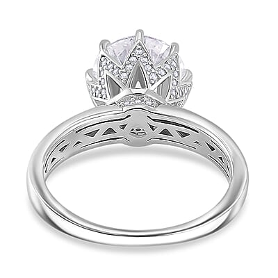 Maple Cut Moissanite 3.40 ctw Crown Ring in Rhodium Over Sterling Silver (Size 10.0)