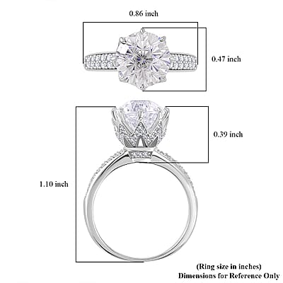 Maple Cut Moissanite 3.40 ctw Crown Ring in Rhodium Over Sterling Silver (Size 10.0)