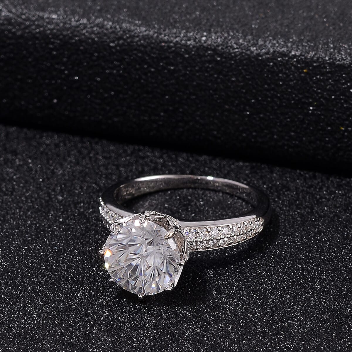 Maple Cut Moissanite 3.40 ctw Crown Ring in Rhodium Over Sterling Silver (Size 6.0) image number 1