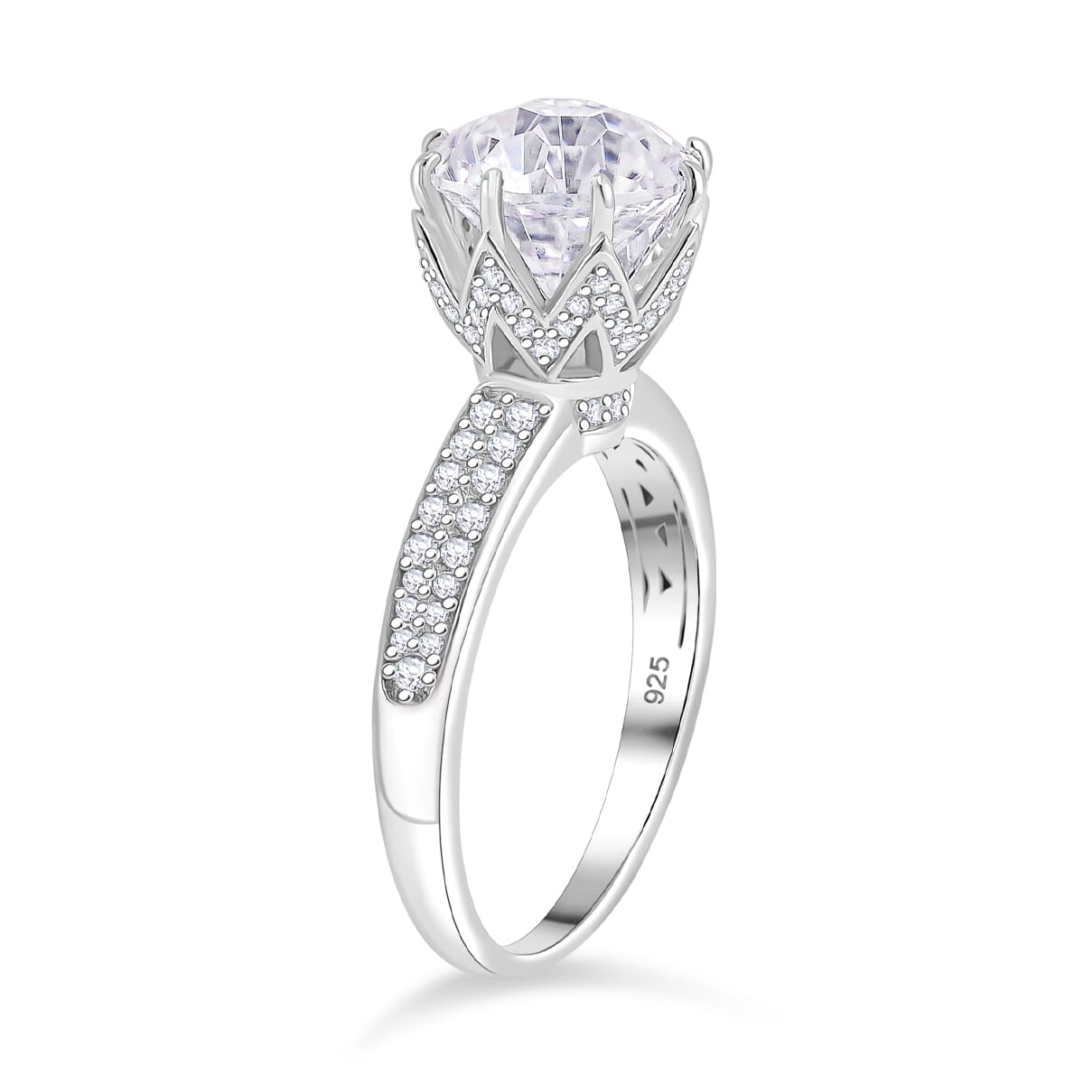 Maple Cut Moissanite 3.40 ctw Crown Ring in Rhodium Over Sterling Silver (Size 6.0) image number 3