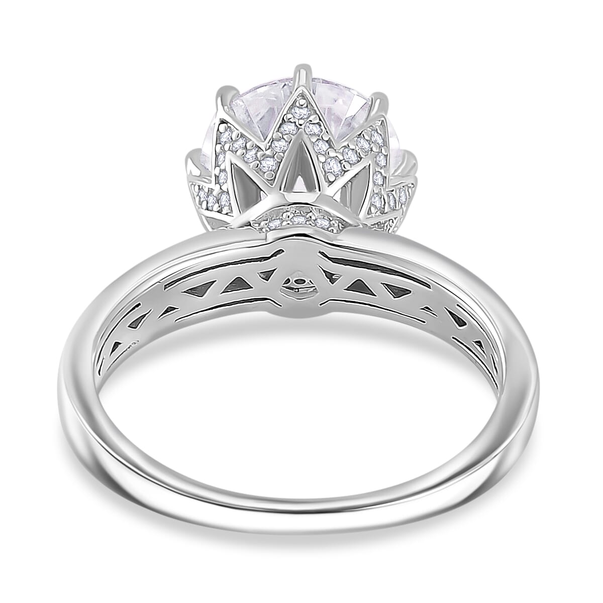Maple Cut Moissanite 3.40 ctw Crown Ring in Rhodium Over Sterling Silver (Size 6.0) image number 4
