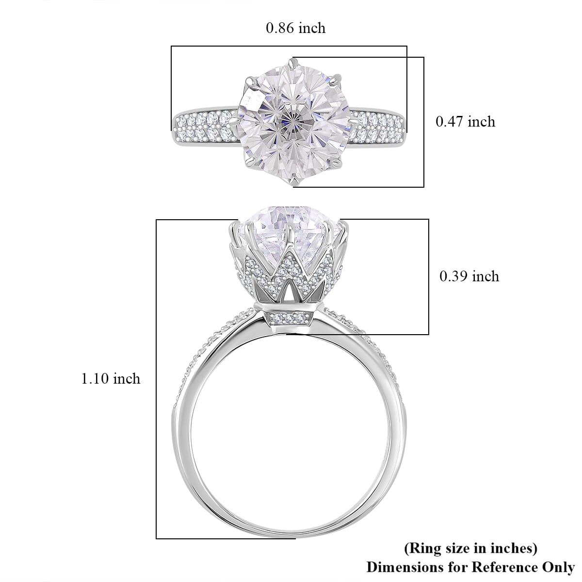 Maple Cut Moissanite 3.40 ctw Crown Ring in Rhodium Over Sterling Silver (Size 6.0) image number 5
