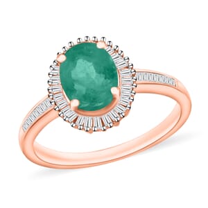 Kagem Zambian Emerald and White Diamond 1.50 ctw Ring in 18K Vermeil Rose Gold Over Sterling Silver (Size 10.0)