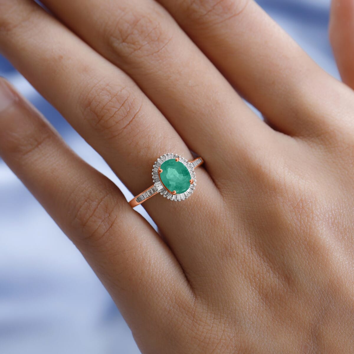 Kagem Zambian Emerald and White Diamond 1.50 ctw Ring in 18K Vermeil Rose Gold Over Sterling Silver (Size 10.0) image number 1