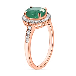 Kagem Zambian Emerald and White Diamond 1.50 ctw Ring in 18K Vermeil Rose Gold Over Sterling Silver (Size 10.0) (Del. in 10-12 Days)