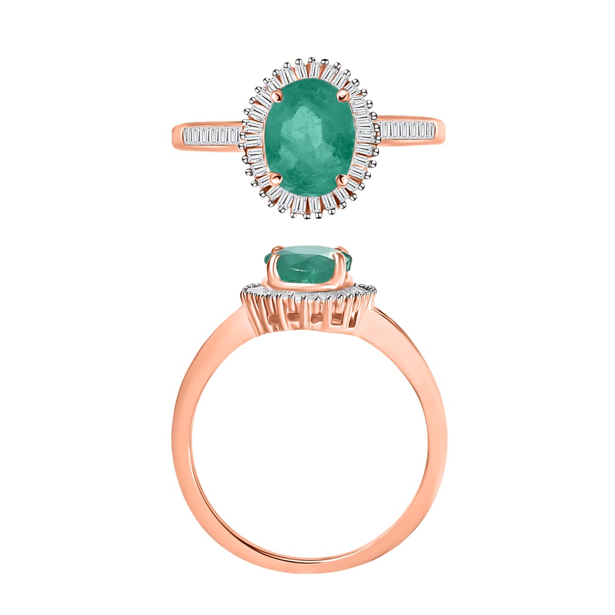 Kagem Zambian Emerald and White Diamond 1.50 ctw Ring in 18K Vermeil Rose Gold Over Sterling Silver (Size 10.0) image number 3