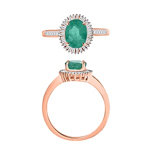 Kagem Zambian Emerald and White Diamond 1.50 ctw Ring in 18K Vermeil Rose Gold Over Sterling Silver (Size 10.0) (Del. in 10-12 Days)