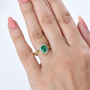Kagem Zambian Emerald and White Diamond 1.50 ctw Ring in 18K Vermeil Yellow Gold Over Sterling Silver (Size 6.5) (Del. in 10-12 Days)