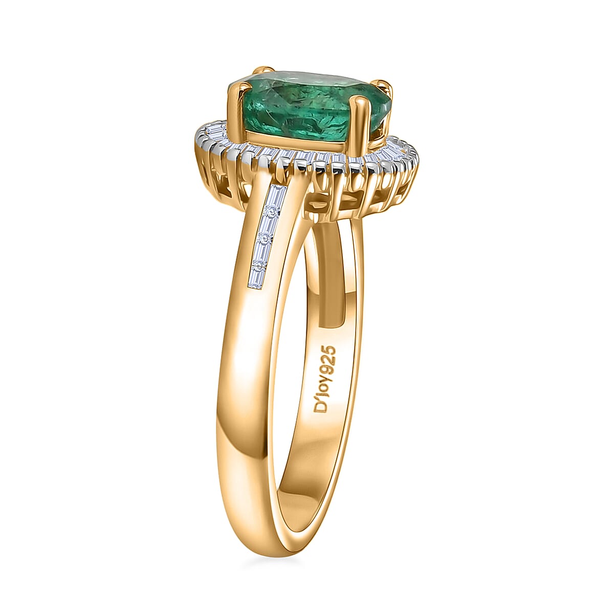 Kagem Zambian Emerald and White Diamond 1.50 ctw Ring in 18K Vermeil Yellow Gold Over Sterling Silver (Size 6.5) (Del. in 10-12 Days) image number 3