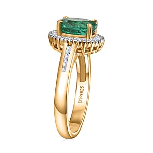 Kagem Zambian Emerald and White Diamond 1.50 ctw Ring in 18K Vermeil Yellow Gold Over Sterling Silver (Size 6.5) (Del. in 10-12 Days)